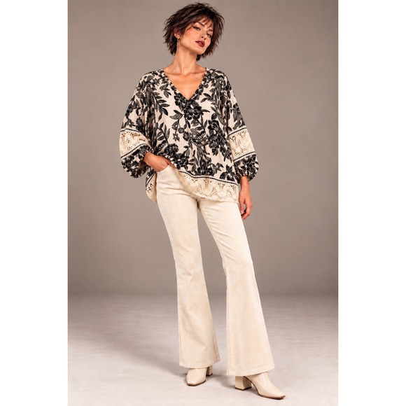Christian Siriano New York Tops - Christian Siriano 2X Black Cream Linen Blend Floral Crochet Top